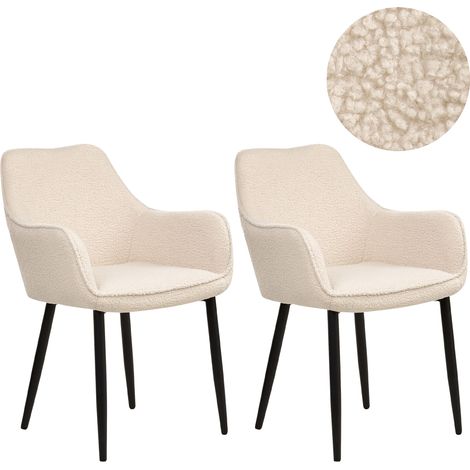Conjunto de 2 sillas de comedor modernas tapicería de bouclé con reposabrazos asiento salón comedor beige claro Alden (1/5)
