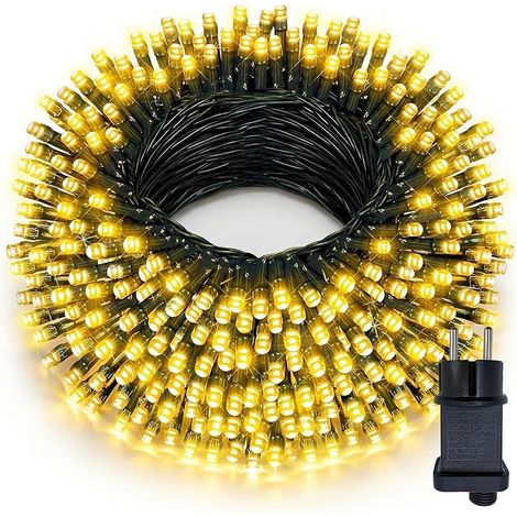 Guirlande Lumineuse Extérieure 100m 1000 LED Blanc Chaud, 8 Modes avec Prise 31V-7,2W, Mémoire et Minuterie, Étanche IP44, Câble vert Foncé, Idéale pour Mariage, Fête, Jardin, Noël (1/5)
