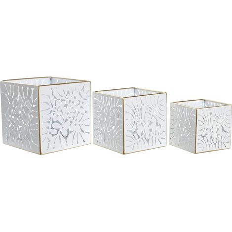 Support de pot de fleurs en métal blanc tropical élégant - Blanc tropical avec accents dorés (1/3)