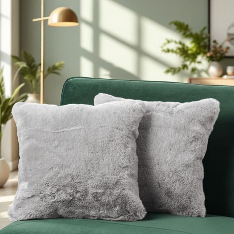 Paco Home 2er Set Kissenbezug Dekokissen Sofakissen Bezug Couchkissen Kunstfell Flauschig 2pcs-Set, Grau