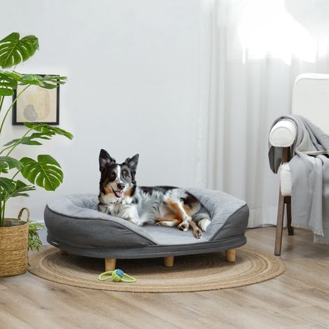 Hundebett für Hunde bis 25 kg, abnehmbarer Bezug, rutschfeste Füße, 90 x 78 x 25 cm, Grau (1/5)