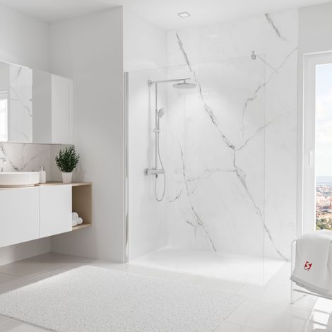 Panneau mural 150 x 255 cm Marbre de carrare brillant, revêtement pour douche et salle de bain, DécoDesign BRIO, Schulte