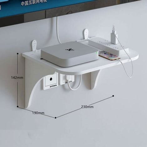 Étagère Murale - 23 cm - Pour Routeur Décodeur DVD - Support Flottant - Blanc - 1 Pièce (1/4)