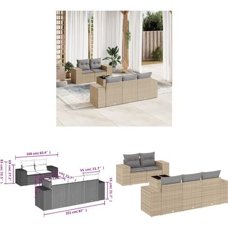 Salon de jardin avec coussins 6 pcs beige résine tressée - Ensemble Salon De Jardin - Meuble De Jardin - Résine Tressée - Rotin Synthétique - Mobilier Extérieur - Home & Living (1/3)