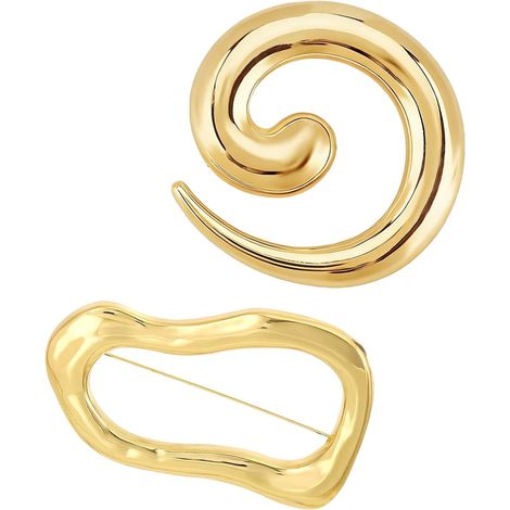 Set di 2 spille geometriche a spirale dorate – Spille da abito dorate – Eleganti decorazioni per donna – Accessori moda per matrimoni, abiti e tailleur. (1/5)
