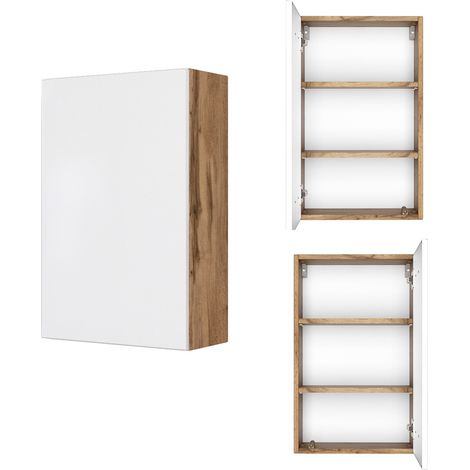 Badmöbel Hängeschrank LAURIA-03 in Wotaneiche Nb. mit matt weiß, BxHxT: ca. 40x64x20 cm (1/5)