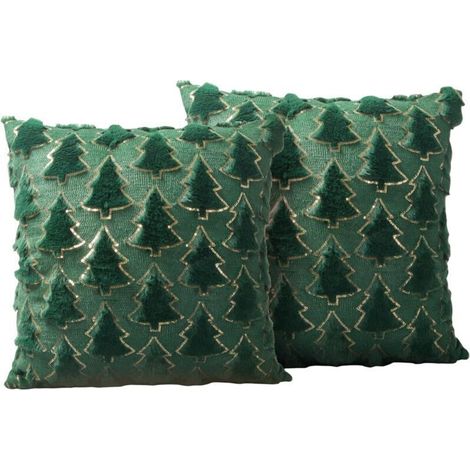 Housse de Coussin 2pcs 40x40cm, Arbre de Noël Taies d'oreiller Décoratives Housses de Coussin de canapé en Peluche pour la Décoration de Salon Chambre Chaise Canapé Lit (Style A, Vert) (1/4)