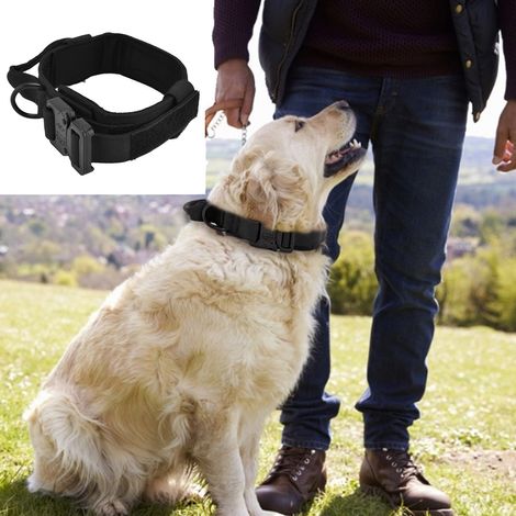 Taktisches Hundehalsband, Leine, Halsband für mittelgroße bis große Hunderassen, Militär-Trainingshalsband, schwarze Leine Größe XL (1/5)