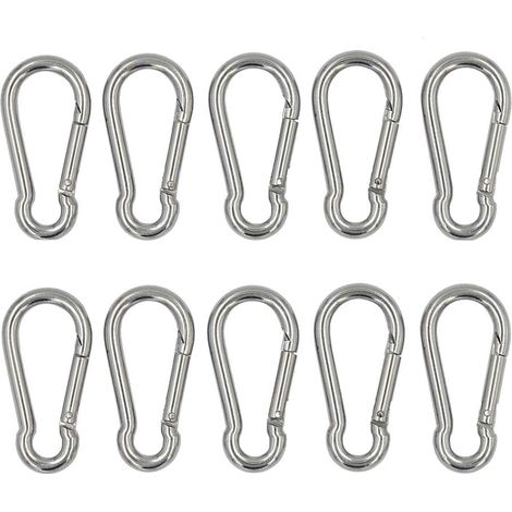 Argent 10 Pièce Mousquetons 40mm x 4 mm, Capacité de Charge Jusqu'à Environ 80 kg,Mousqueton en Acier Inoxydable 304 (1/5)