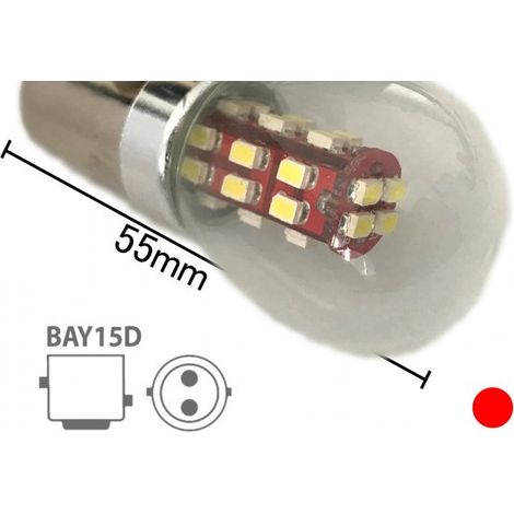 Coppia 2 Lampade Led BAY15D 1157 P21/5W Con 28 Smd 3014 Rosso 12V 2W Stessa Grandezza Originale