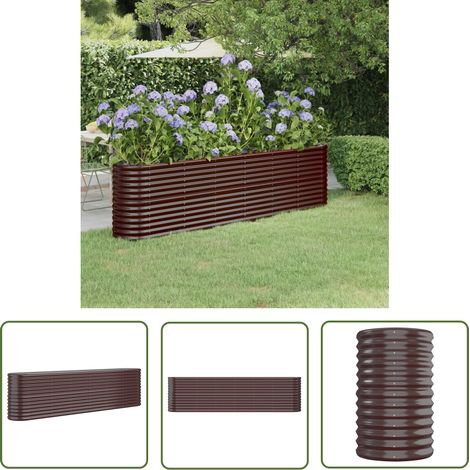 The Living Store Lit surélevé de jardin Acier enduit de poudre marron - Jardinière Surélevée - Bac À Fleurs - Pot De Fleurs Extérieur - Décoration Jardin - Balcon (1/5)