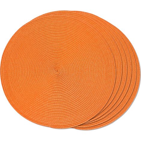 Platzsets, rund, geflochten, 6er-Set – gewebte, waschbare, rutschfeste Tischsets für den Essbereich, 38 cm Durchmesser, orange, für die Heimdekoration (1/5)