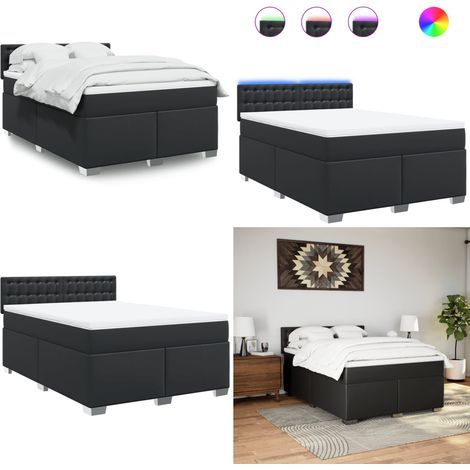 vidaXL Boxspringbett mit Matratze Schwarz 140x200 cm Kunstleder (1/5)