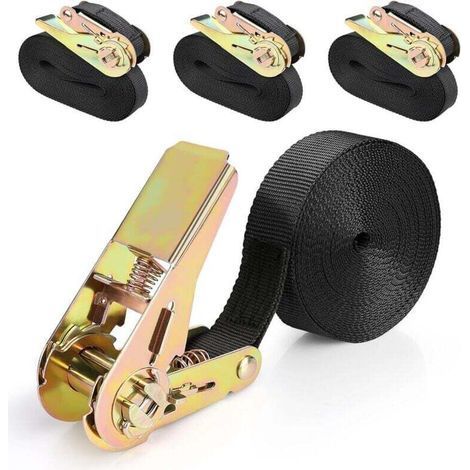 Set of 4 Ratchet Lashing Straps 2 Meters 25 Mm 800 Kg Black Brake Cable Tensioner (1/4)