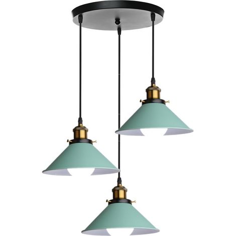 Plafonnier Rétro 3 Lumières Suspension Luminaire Industrielles 22CM Lustre Créatif Pour Salon Salle À Manger, Bar, Balcon, Vert (1/5)