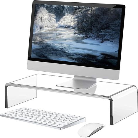 Support de moniteur en acrylique, table en acrylique, rehausseur de bureau pour ordinateur portable, écrans, ordinateur, ordinateur portable, bureau surélevé pour PC, (34 x 19 x 10 cm) (1/5)