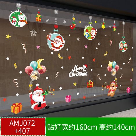 Autocollants de Noël pour centres commerciaux, magasins, vitrines, sapins de Noël, flocons de neige, boules à suspendre, nœuds décoratifs et autocollants statiques pour vitres.