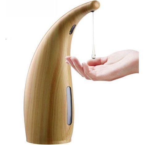 Dispenser di sapone automatico, dispenser senza contatto con sensore a infrarossi, impermeabile IPX6, per casa, scuola, ufficio, hotel, ristorante (legno chiaro) (1/5)