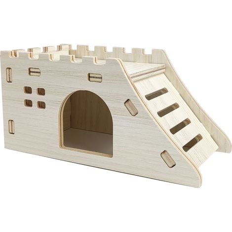 Maison de Hamster en bois, jouet, cachette résistante aux morsures, pour accessoires, échelle d'escalade, petit château, 15x7x5cm / 5.9x2.8x2.0in (1/5)