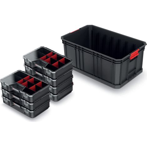 Juego de 7 cajas organizadoras para piezas pequeñas + caja de herramientas con separadores, 520 x 329 x 210 mm (1/5)