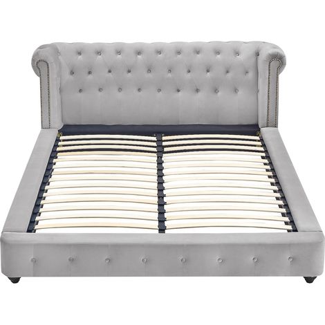 Lit chesterfield 180 x 200 cm - Velours - Gris clair + Matelas - TONGERLA (1/4)