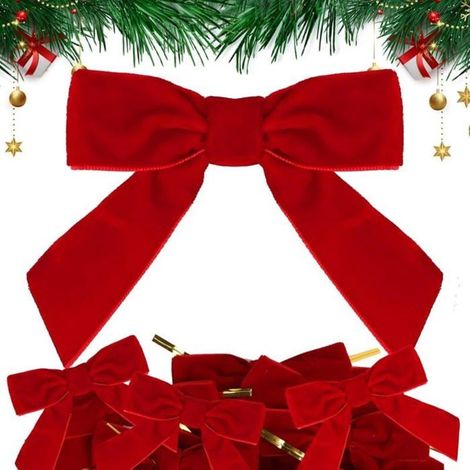 Paket mit 30 Weihnachtsschleifen aus Band, 8 x 8 cm, Dekorationen für Tannenbaum und Girlanden mit Befestigungen (rot)