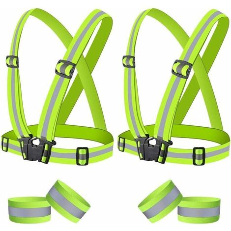 Gilet di sicurezza, gilet riflettenti, 2 gilet di sicurezza ad alta visibilità, 4 fasce da braccio riflettenti, corsa notturna, camminata, ciclismo e motociclismo, adulti e bambini (1/4)