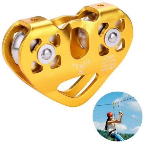 Polea de bloqueo, polea de cuerda, descensor – Tandem Speed polea de rescate doble para excursiones de escalada, polea doble con rodamiento de bolas, polea simple fija de aluminio
