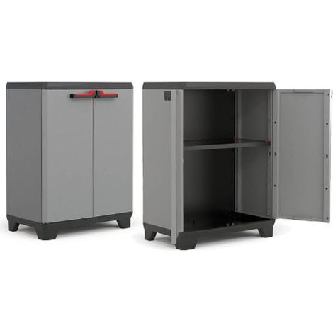 Mobile Armadio Basso in Resina Stilo Grigio e Nero 90 x 68 x 39 cm Keter