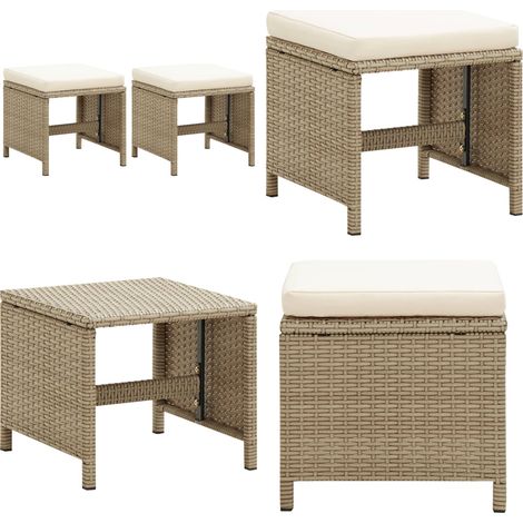 Gartenhocker 2 Stk. mit Sitzkissen Poly Rattan Beige - Gartenhocker - Rattanhocker - Outdoor Möbel - Balkonmöbeln - Terrassenmöbel - Home & Living (1/5)