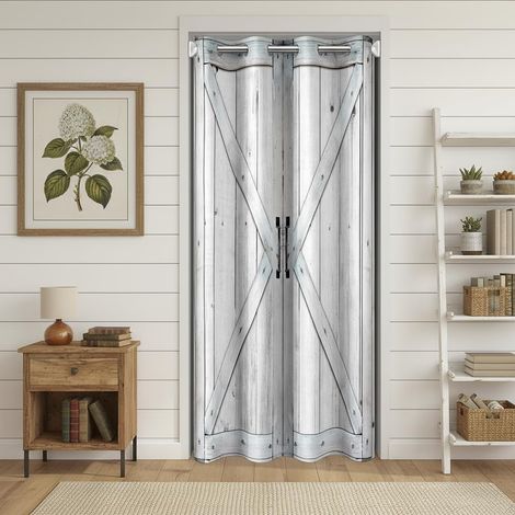 Rideau de porte rustique à rayures en bois - 86 x 203 cm - Style rétro - Ferme - Rideau de porte pour extérieur - Texture bois - Décoration de campagne - Rideau de porte pour chambre à - 86L X 203H cm (1/5)