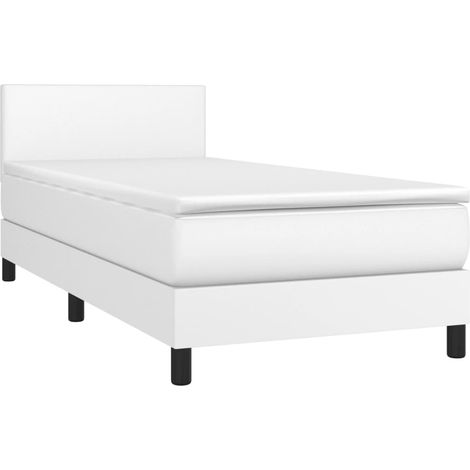Lit à sommier tapissier avec matelas Blanc 90x200 cm Similicuir (1/5)