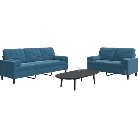 vidaXL Ensemble de canapés 2pcs et coussins et traversins bleu velours (1/5)