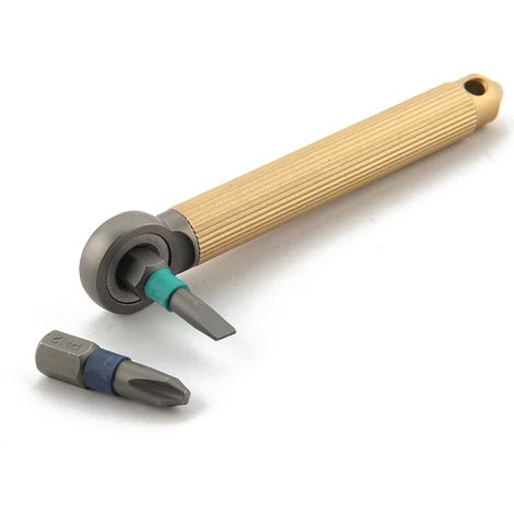 Tournevis modulaire magnétique Embouts plats et cruciformes interchangeables Pointe tungstène avec brise-vitre Manche titane/laiton Outil multifonction EDC pour véhicule et maison (1/5)