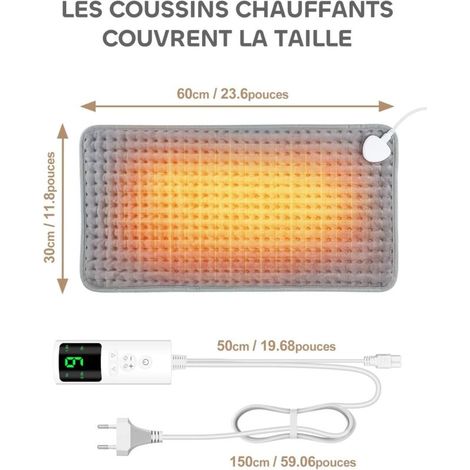 Coussin Chauffant Couverture Chauffante Électrique 30x60cm Tapis Chauffant Lavable en Machine avec Télécommandes 9 Température 4 Minuterie Arrêt Automatique pour Dos Cou Épaules Abdomen Taille (1/5)