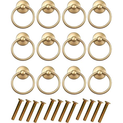 12 Stück Vintage Gold lackierte Küchenschrankknöpfe, runde Schubladentür, Schrank, Kommode, Griffe mit Schrauben (Gold)