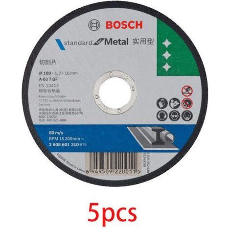 Ulisem Bosch Accessories - Set di 5 dischi da taglio standard per acciaio inox (Ø 100 mm, foro Ø 16 mm, spessore 1,5 mm, accessorio per smerigliatrice angolare) (1/4)
