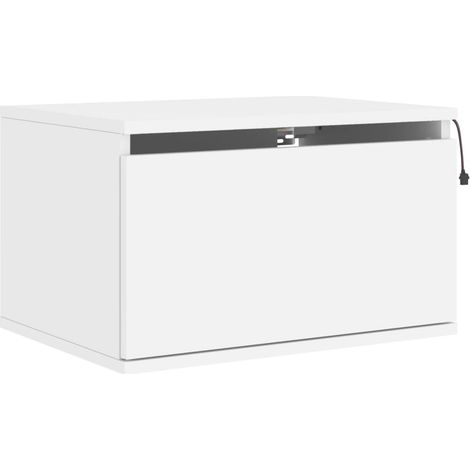 Comodino sospeso con luci LED 50 x 36 x 30 cm con cassetto in derivati del legno bianco DEC034163