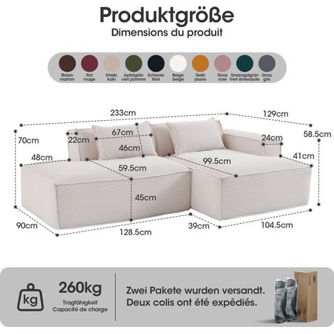Ecksofa 233 x 129 x 70 cm beige, mit Kissen und Federkern, Polyesterstoff MEUBLIV (1/5)
