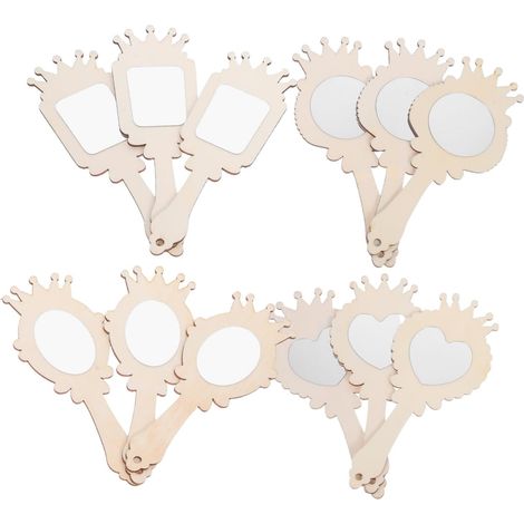 Miroir de Poche Princesse en Bois Brut, Couronne, Lot de 12 (1/5)