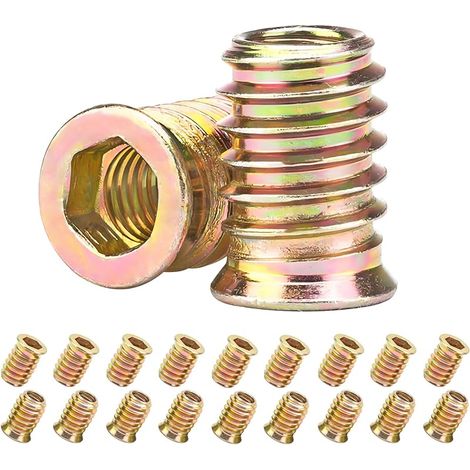 20 Pièces Ecrous Hexagonaux Filetés, Inserts Filetés en Bois, M6x15mm Écrous Filetés, Insert à Visser, pour Meubles