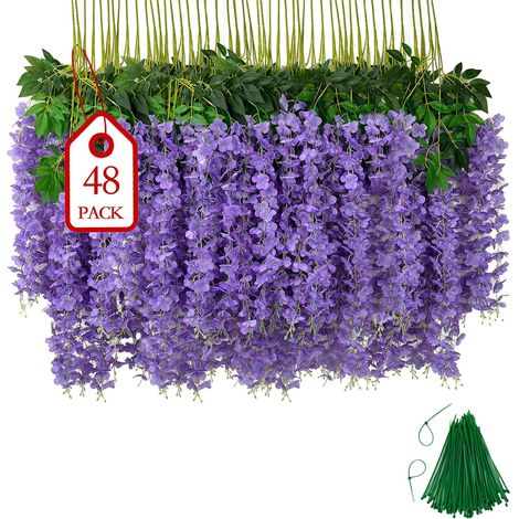 48 Pièces Glycine Artificielle Violet Pâle Fleur Artificielle Deco Glycine Fleurs Artificielles Tombante pour Décoration du Mariage Fête Jardin Saint Valentin Faux Wisteria Réaliste (1/5)