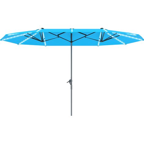 Parasol double avec éclairage solaire, aluminium et polyester, protection UPF50+, résistant aux UV, parasol de terrasse, bleu (1/5)