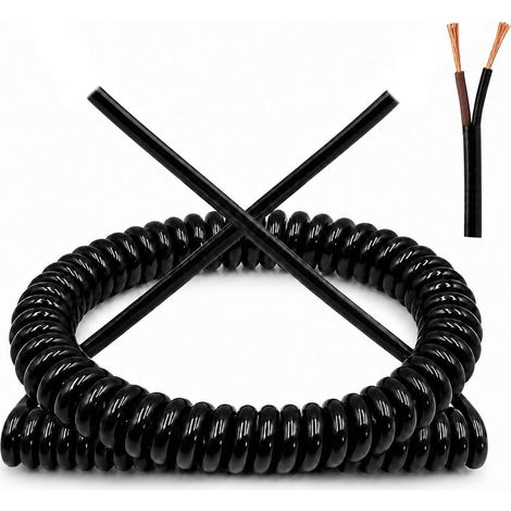 Câble spiralé à 2 fils - 2 x 0,75 mm² - Noir - Extensible jusqu'à 2 m - Câble spiralé 18 AWG avec extrémités ouvertes - Extrémités de raccordement libres de 20 cm - Pour bricolage, LED (1/5)