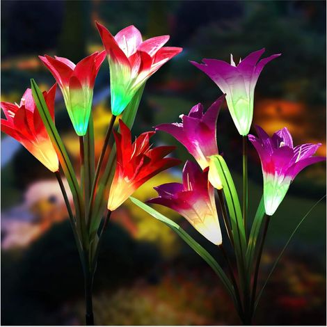 Guirlandes lumineuses solaires d'extérieur - Guirlandes lumineuses solaires multicolores en forme de lys pour la décoration de jardin, panneaux solaires