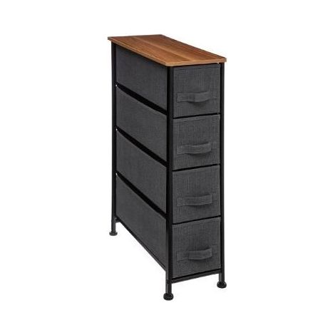 5Five Simply Smart – Meuble de rangement 4 tiroirs 75cm – Métal et tissu – Gris foncé – Dimensions L. 20 x P. 48 x H. 75 cm