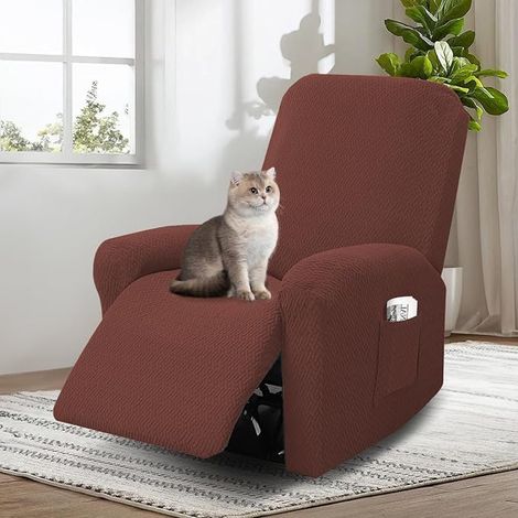 Housse pour Fauteuil Relax Electrique, Housse de Extensible, 1 Place, Protege avec Protège-Accoudoirs et Poche (Café Profond) (1/3)