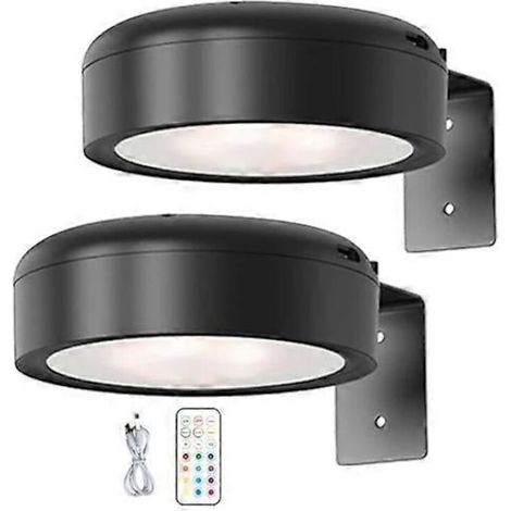 Lampe de dessin murale sans fil avec télécommande, luminosité réglable, rechargeable, lampe de dessin RGB 13 couleurs, luminosité réglable - Noir (lot de 2) (1/5)