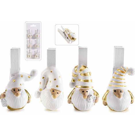 Mollettine da pacco Gnomo Babbo Natale in legno con dettagli dorati design 14zero3, set da 6 pezzi, cm 2 x 4,5 H