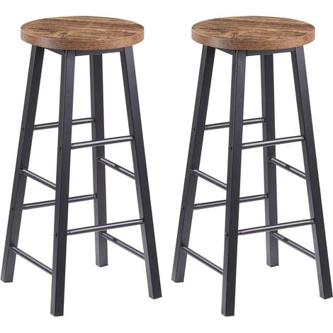 WOLTU 2 Sgabelli Legno da Bar Coppia Sedie Cucina Alta Gambe in Metallo Vintage Legno Vintage+nero